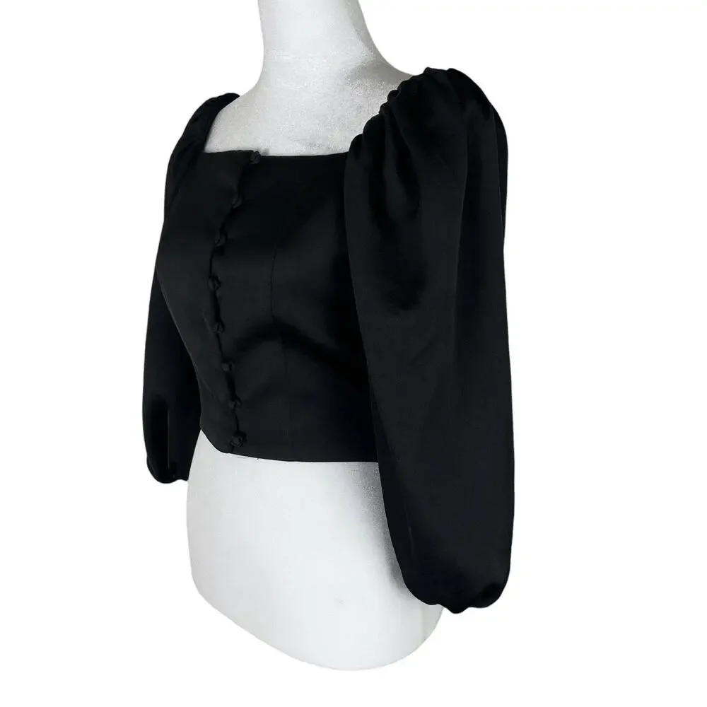 Cult Gaia Black Petra Bishop Blouse Puff Sleeve Corset Victorian Witchy Size XS